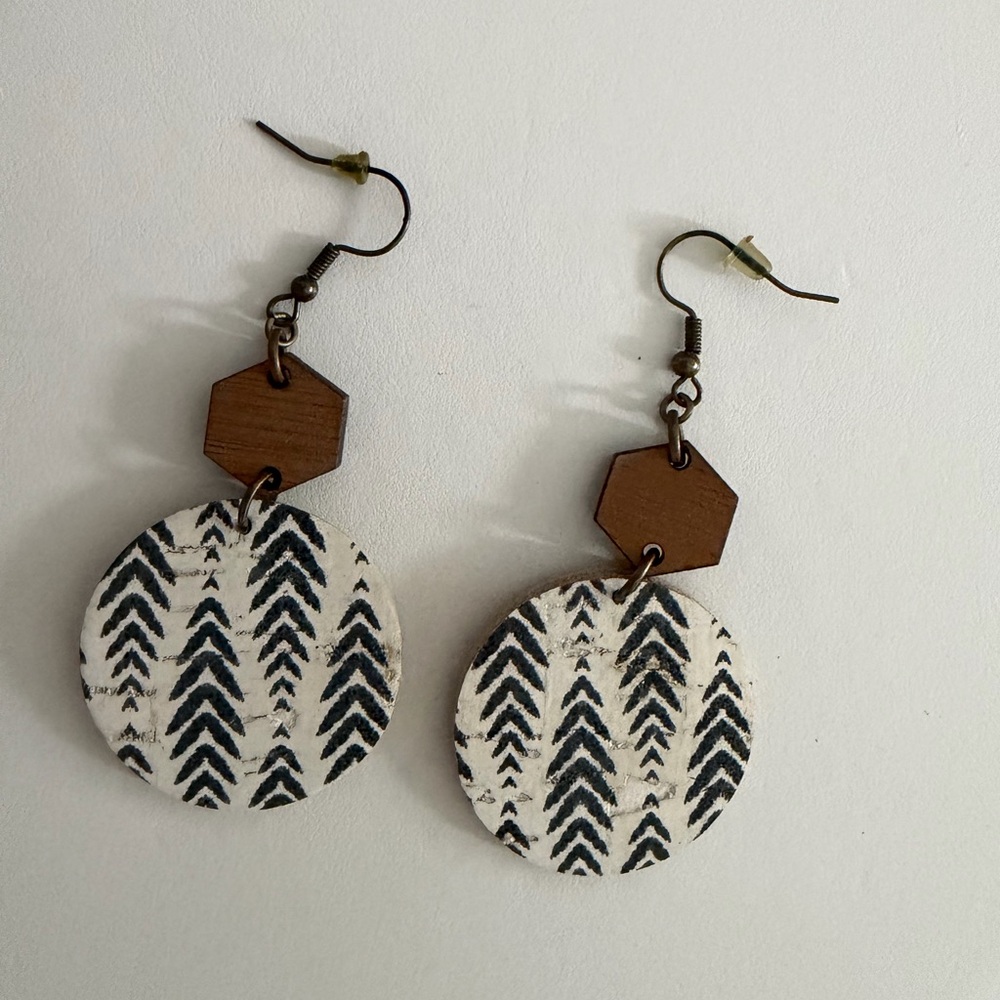 Geometric Navy and White Earrings